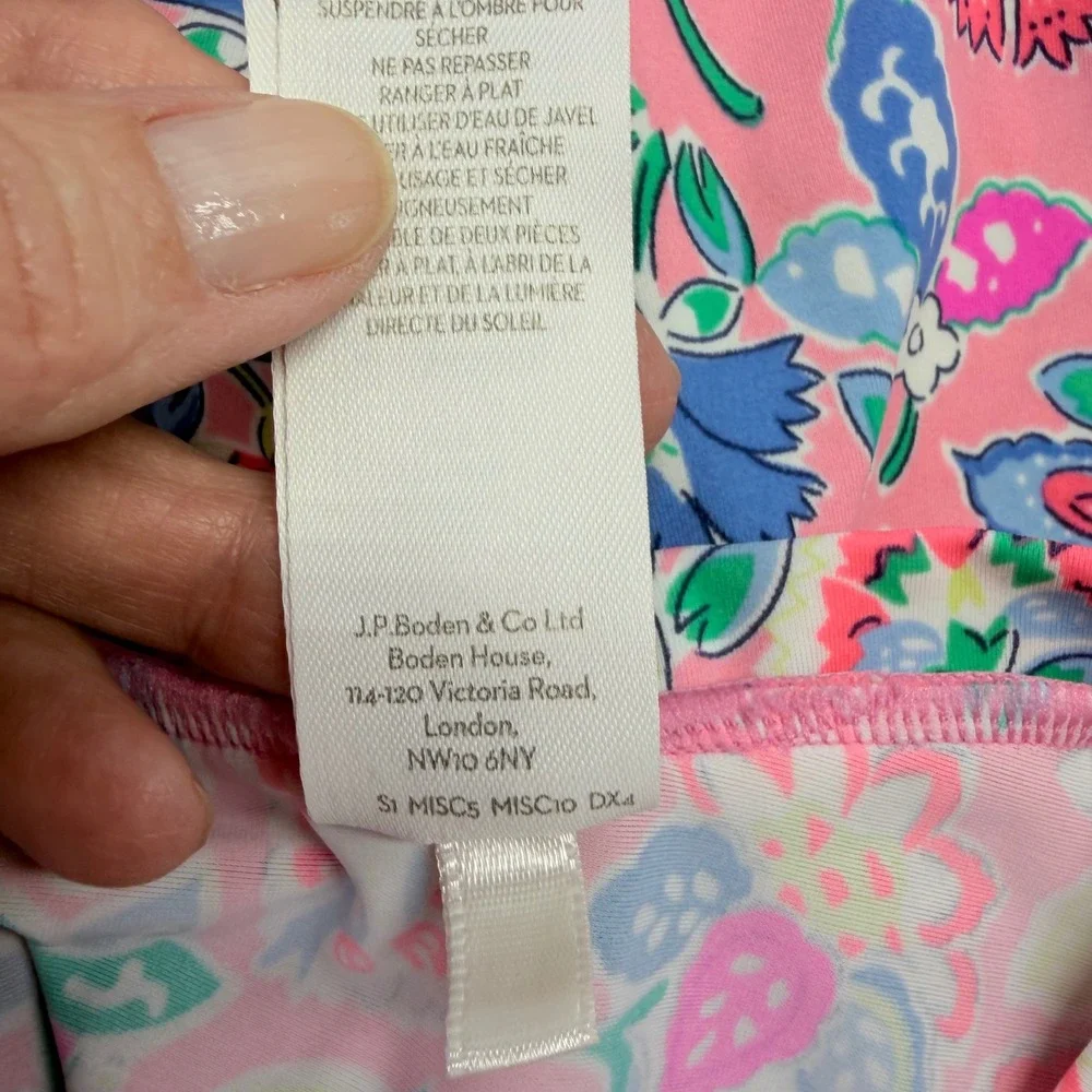 Boden Rash Guard Swim Top Girls 11-12Y Pink‎ Floral Long Sleeve Sun Protection